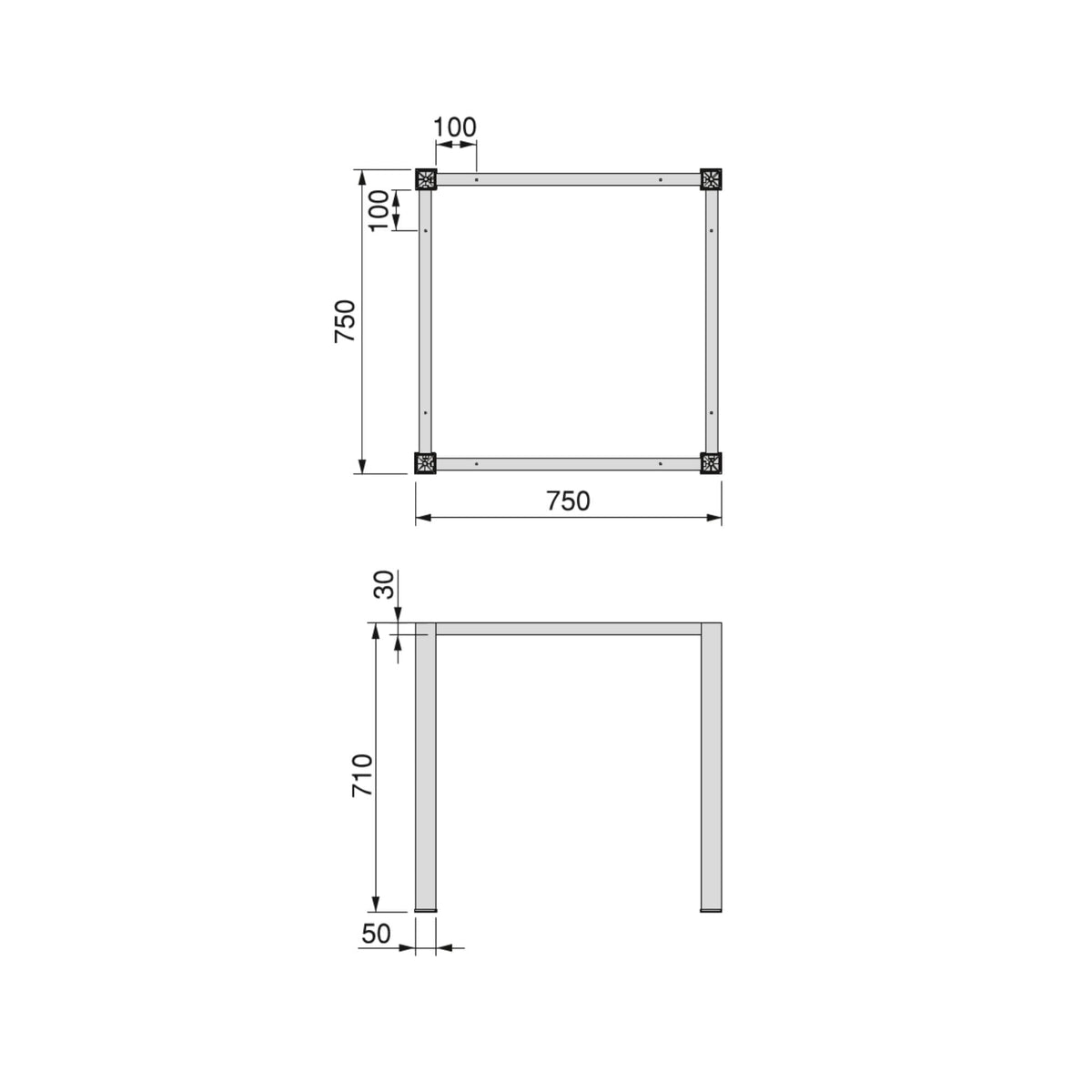 Emuca Quadratische Tischbeine und Tischrahmen, 50x50mm, Stahl, Weiß oder schwarz lackiert - werkzeug-online24