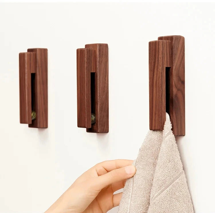 Handtuchhalter selbstklebend Nussbaum Buche, Wandhaken Bad Holz - werkzeug-online24