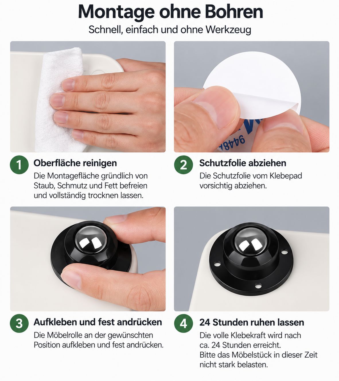 Möbelrollen, Schrankrollen Set 4 Stück - werkzeug-online24