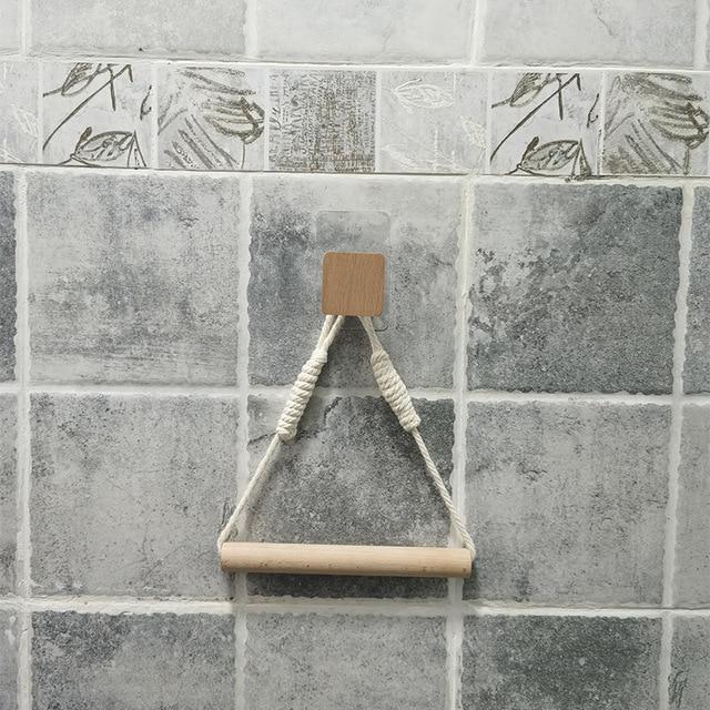 Klopapierhalter Holz mit Seil, selbstklebend - werkzeug-online24